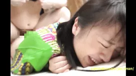 Skinny Asian girl satisfies three hairy dicks at once
