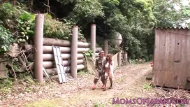 Japanese soldier fucks horny Asian girl outdoors and cums on her tits