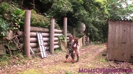 Japanese soldier fucks horny Asian girl outdoors and cums on her tits