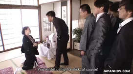 Busty Japanese milf takes out a gun and makes the guy to fuck her