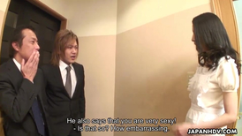 Business meeting ends with rough threesome fuck for skinny Japanese beauty