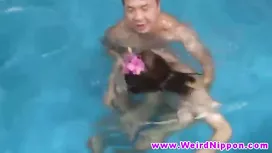 Oriental young chick gets passionately fucked in the pool
