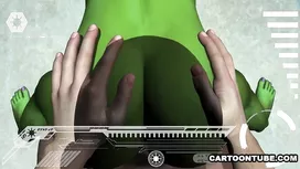 Alien girl with slender body shape gets fucked between tits