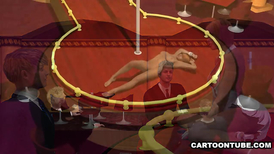 Sexy 3D porn cartoon strip dancer girl enjoys hardcore mmf threesome