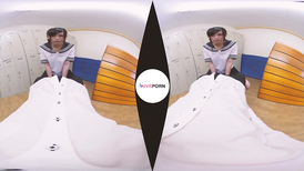 Delightful Asian girl hotly undresses and fucks in the locker room