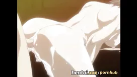Teen hentai girl is sitting on her knees and sucking two cartoon dicks