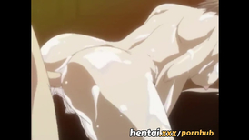 Teen hentai girl is sitting on her knees and sucking two cartoon dicks