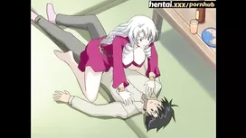 Naughty blonde hentai babe hotly excites and fucks her roommate guy