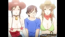 Teen hentai girlfriends with big boobs are seducing their sex cartoon boyfriend