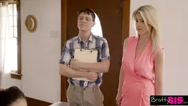Teen brown haired chick loved hardcore fuck with her tutor while mommy is out
